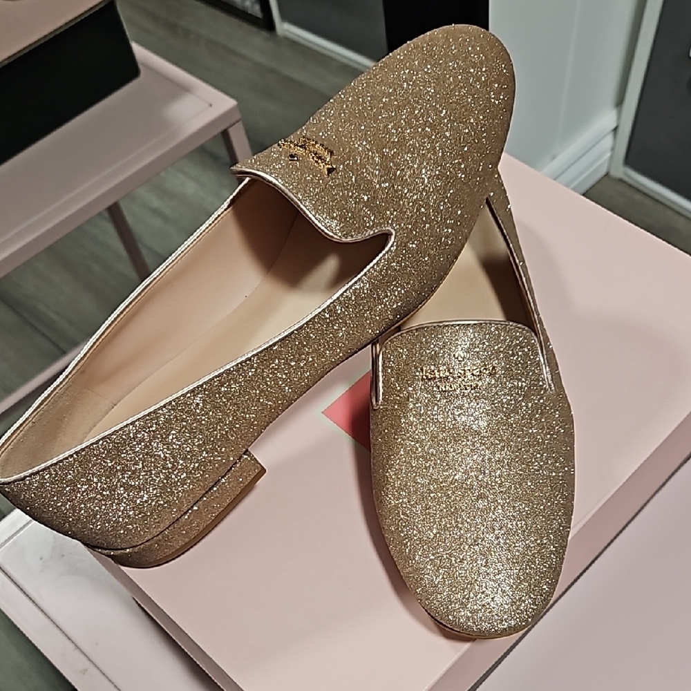 KATE SPADE Gold Glitter Loafers
